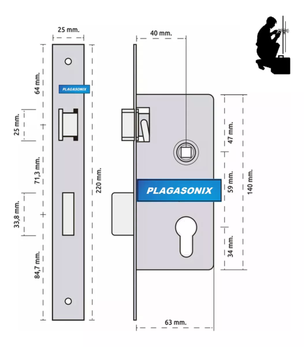 Cerradura Europerfil Sin Cilindro T-01 Pasador Rectangular - Image 2