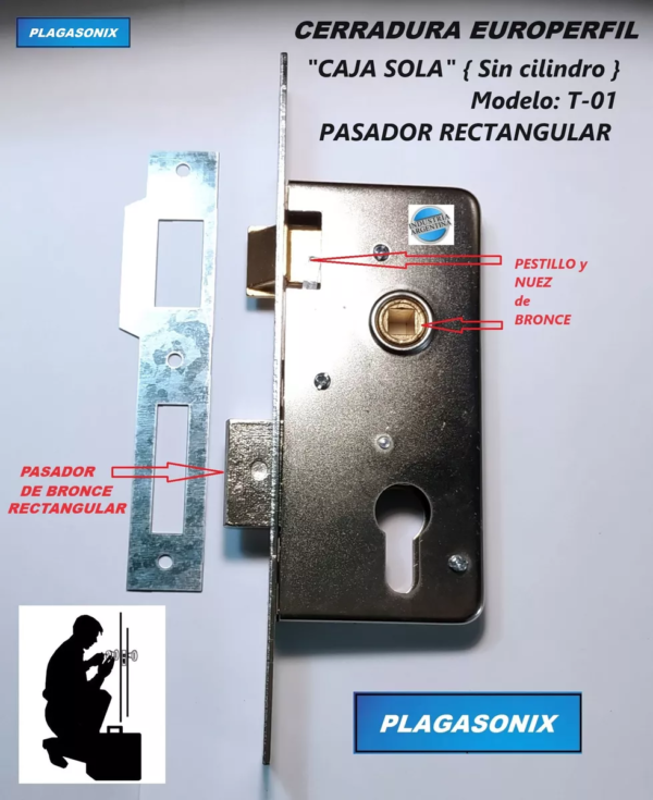 Cerradura Europerfil Sin Cilindro T-01 Pasador Rectangular - Image 3