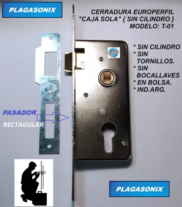 Cerradura Europerfil Sin Cilindro T-01 Pasador Rectangular - Image 4