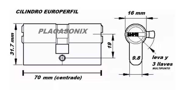 Cilindro Europerfil 70mm Simetrico Leva 5 Llaves Computado - Image 2