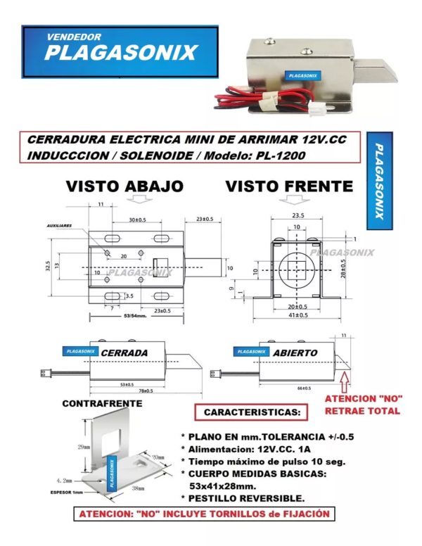 Cerradura Electrica Mini 12v. Cc. Induccion Arrimar Pl-1200 - Image 2