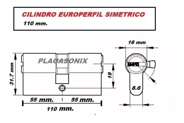 Cilindro Europerfil 110mm. Simetrico Dorado Llave Obra Leva - Image 2