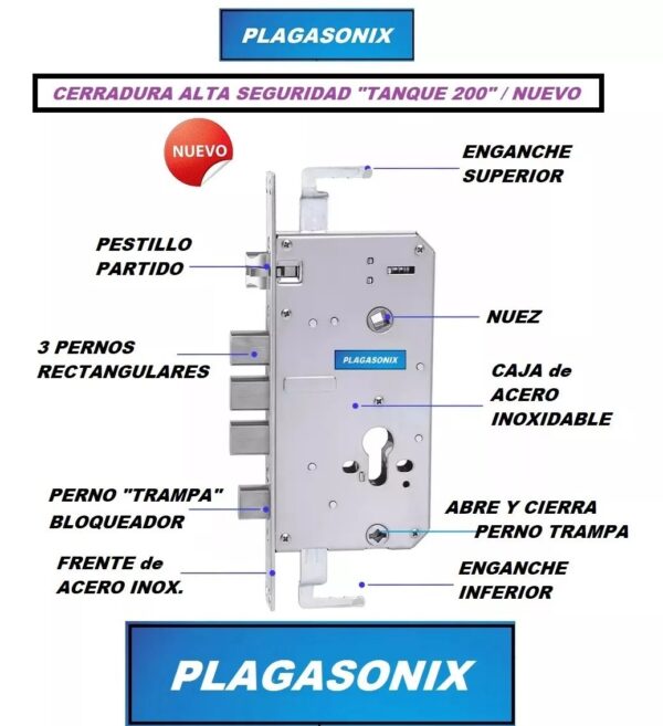 Cerradura Alta Seguridad Tanque 205 Acero Inox Sin Cilindro - Image 3