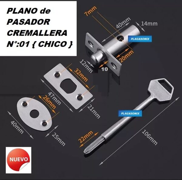Pasador Embutir Cremallera Chico 01 Acero Inox. Kit 5 Unidades - Image 3