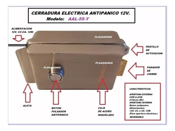 Cerradura Electrica Arrimar 12v Antipanico Llave Y Perilla - Image 2