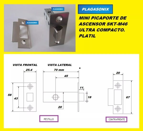 Picaporte Ascensor Embutir Mini Ultracompacto Skt-m46 Platil - Image 2