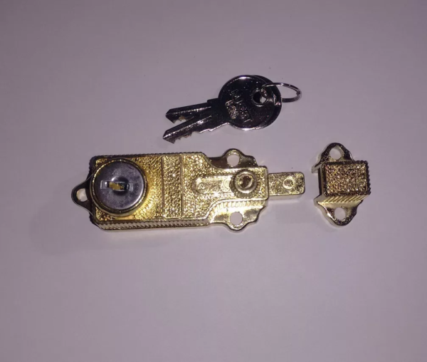 Cerrojo De Arrimar Mini Con Llave Dorado Pasador - Image 3