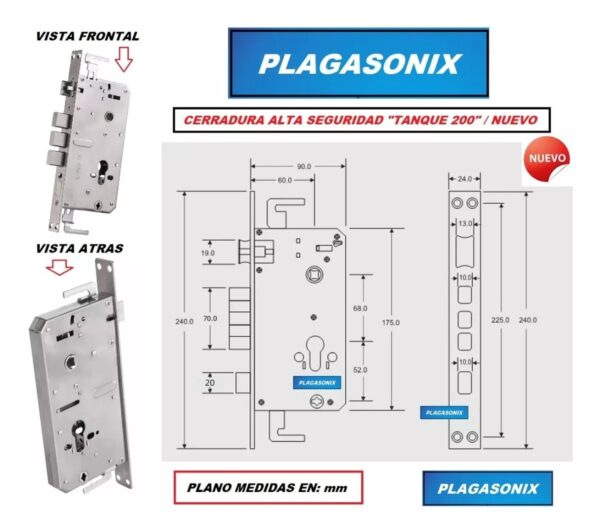 Cerradura Alta Seguridad Tanque 205 Acero Inox Sin Cilindro - Image 2