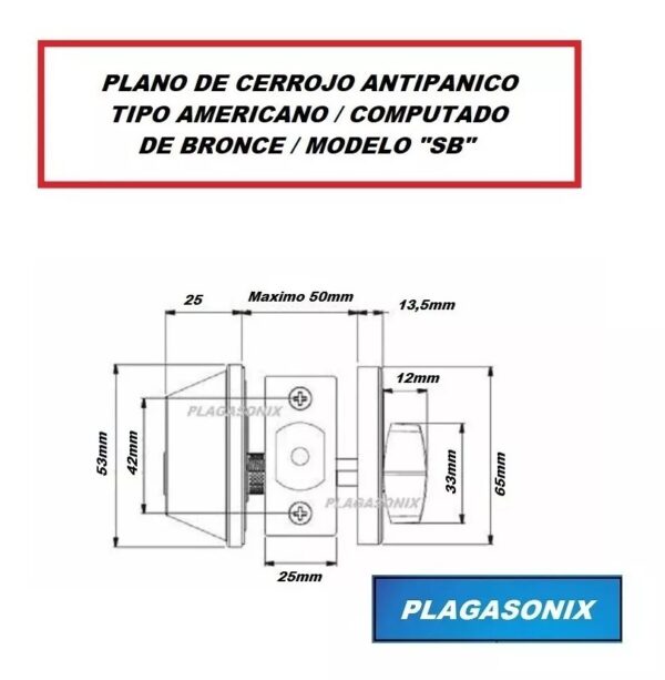 Cerrojo Embutir Tipo Americano Antipanico Computado  Sb  Dor. Producto Exclusivo Plagasonix De Bronce - Image 2