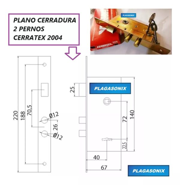 Cerradura C-2004 2 Pernos + 2 Cerrojos 650 Hermanados Kit 3 - Image 3