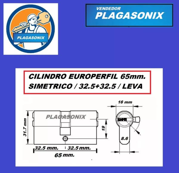 Cilindro Europerfil 65mm. 32.5+32.5 Dorado Llave Obra Leva - Image 2