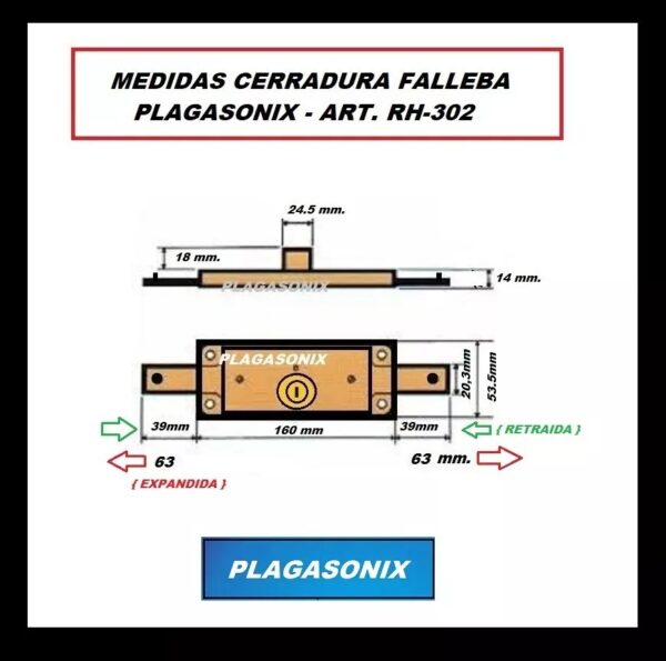 Cerradura Falleba Cortina Persiana Metalica Rh-302 Kit 5 Uni - Image 2