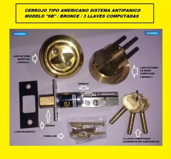 Cerrojo Embutir Tipo Americano Antipanico Computado  Sb  Dor. Producto Exclusivo Plagasonix De Bronce - Image 3