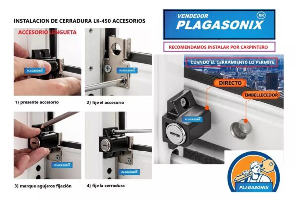 Kit 10 Cerradura Puerta Corrediza Ventana Llave Lk-450 Negra - Image 3