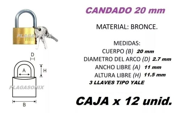 Candados De Bronce 20mm Mayorista 12 Unidades Livianos Yale - Image 2