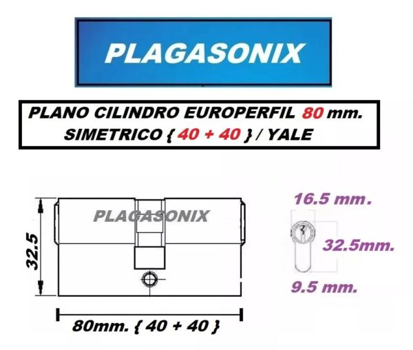 Cilindro Europerfil 80mm Simetrico 40/40 Leva 3 Llaves Yale - Image 2