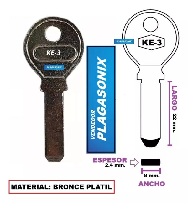 10 Llaves Virgenes Bronce Para Cilindros Ke-3 Keso Y Otras - Image 2