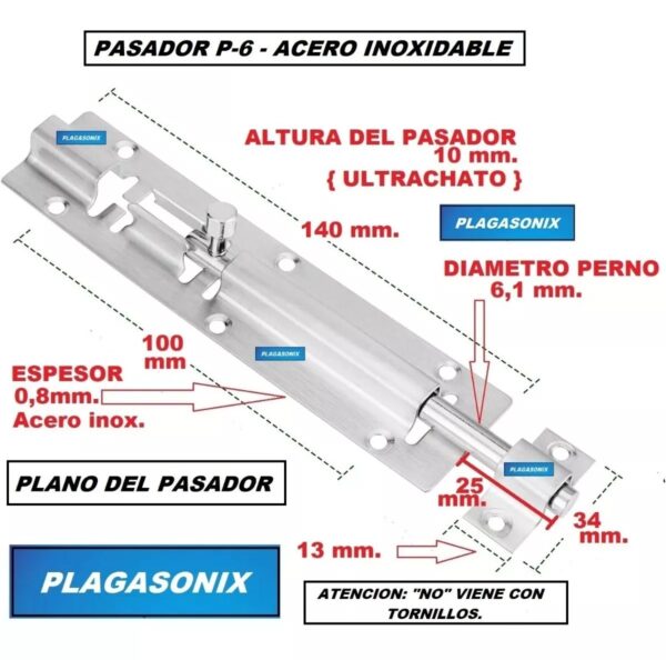 Pasador Cerrojo P-6 Arrimar Acero Inoxidable Por 10 Unidades - Image 2