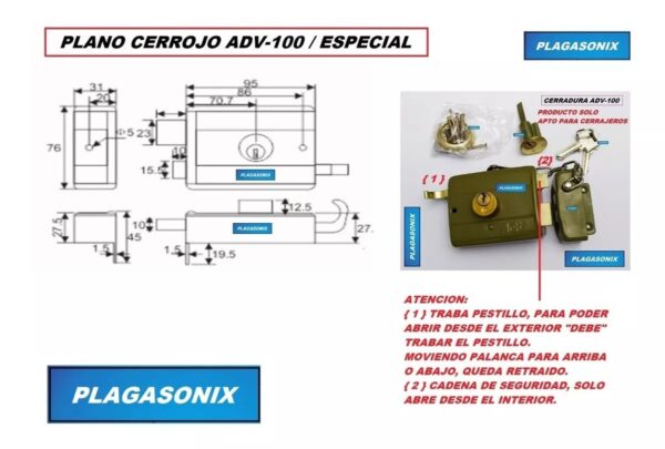 Cerrojo Pasador Arrimar Yale Adv-100 - Image 3