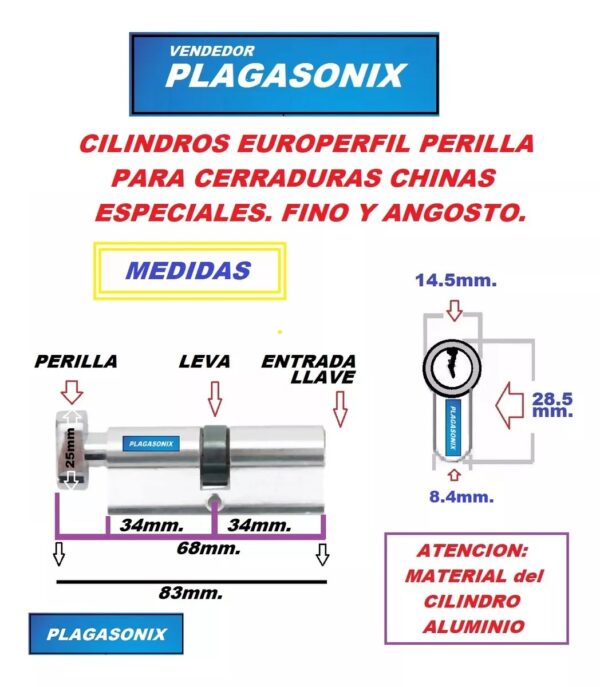 Cilindro Europerfil Fino Chino Especial Con Perilla Y Llave - Image 2