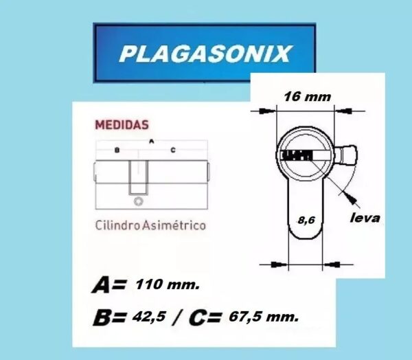 Cilindro Europerfil 110mm. Asimetrico Dorado Llave Obra Leva - Image 2