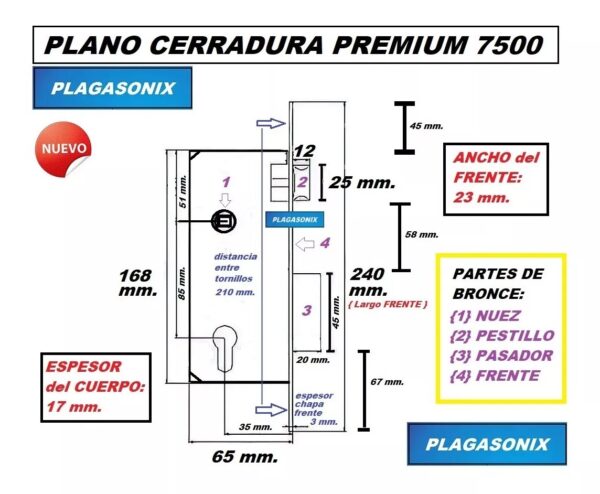 Cerradura Europerfil Especial Bronce Ar 7500 Completa - Image 2