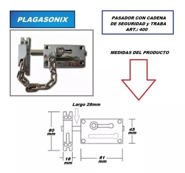 Pasador Con Cadena De Seguridad Niquelado Premium Art. 400 - Image 2