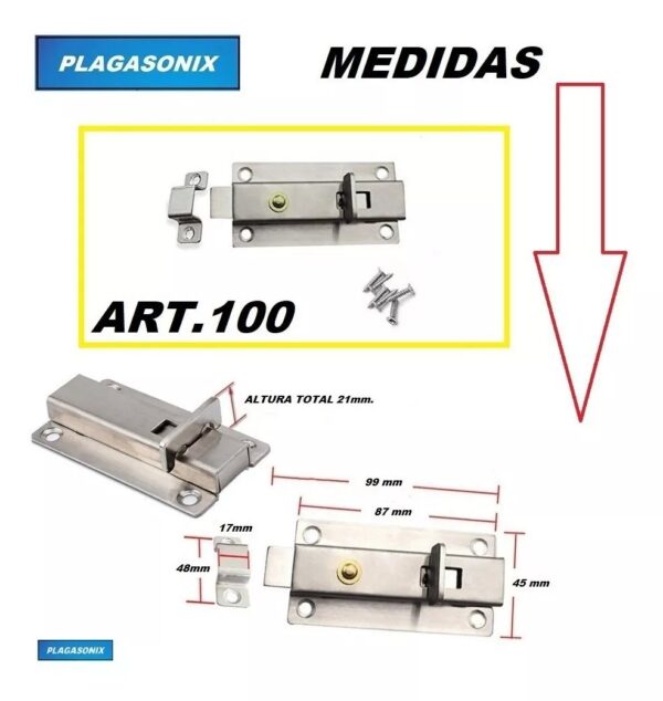 Pasador Cerrojo De Arrimar Acero Inoxidable S/llave 10 Unid. - Image 2