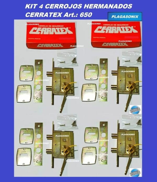 Kit 4 Cerrojos Embutir Doble Paleta Hermanados CERRATEX 650 - Image 3
