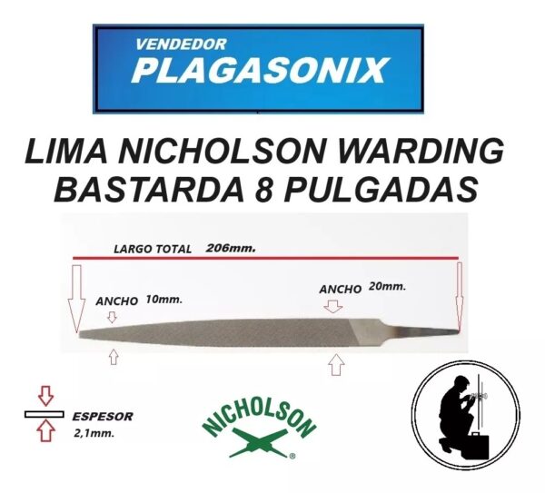 Lima Nicholson Para Llaves Bastarda 8 Pulgadas Grande - Image 2