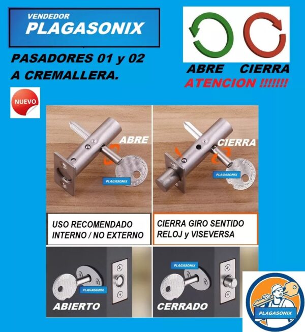 Pasador Embutir Cremallera Largo 02 Acero Inox Kit 5 Unidad - Image 9