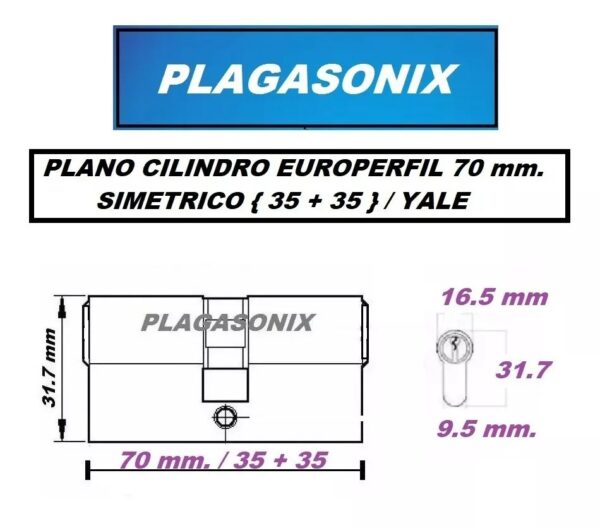Cilindro Europerfil 70mm Simetrico 35/35 Leva 3 Llaves Yale - Image 2