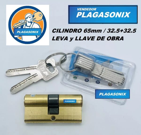 Cilindro Europerfil 65mm. 32.5+32.5 Dorado Llave Obra Leva - Image 3