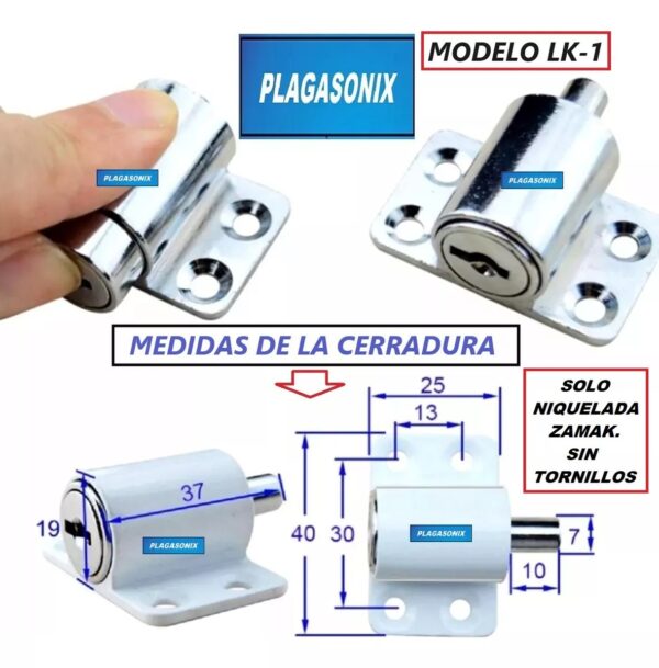Cerradura Puerta Ventana Corrediza Lk-1 Niquelada Liviana - Image 2