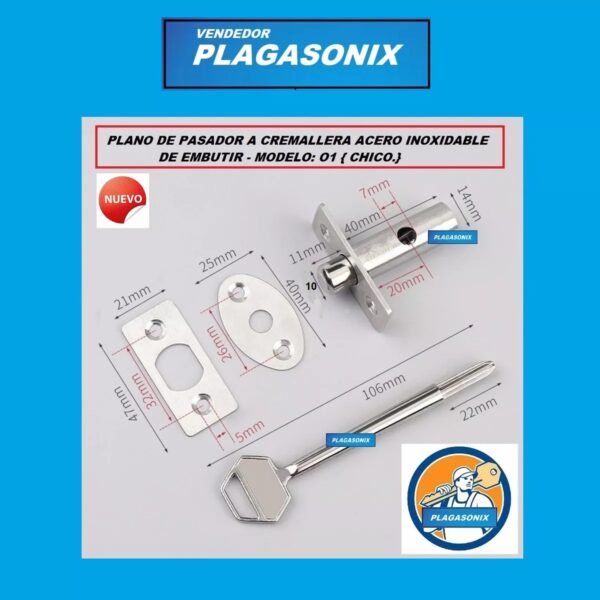 Pasador Embutir Cremallera Chico 01 Acero Inox. Kit 5 Unidades - Image 2