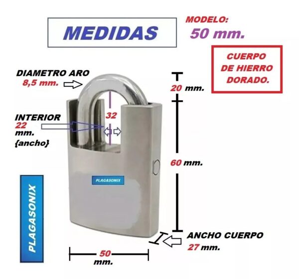 Candado Blindado 50mm 4 Llaves D/t Hierro Dorado 6 Unidades - Image 2