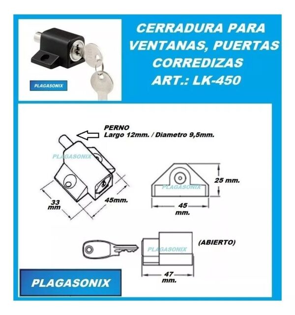 Kit 10 Cerradura Puerta Corrediza Ventana Llave Lk-450 Negra - Image 2