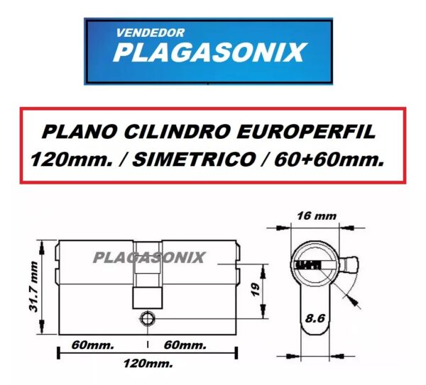 Cilindro Europerfil 120mm. 60+60 Dorado Con Llave Obra Leva - Image 2