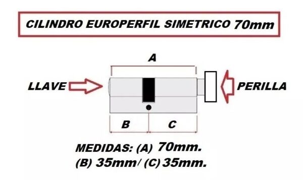 Cilindro Europerfil 70mm 35/35 Simetrico 3 Llaves Y Perilla - Image 2