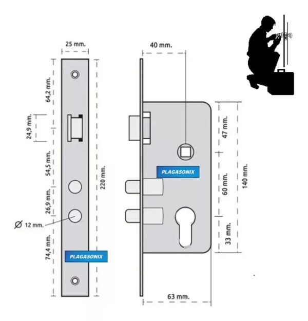 Cerradura Europerfil Sin Cilindro T-02 Pasadores 2 Pernos - Image 2