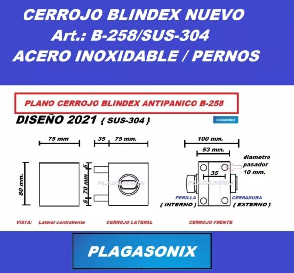 Cerrojo Cerradura Puerta Vidrio Blindex Antipanico B-258 - Image 2