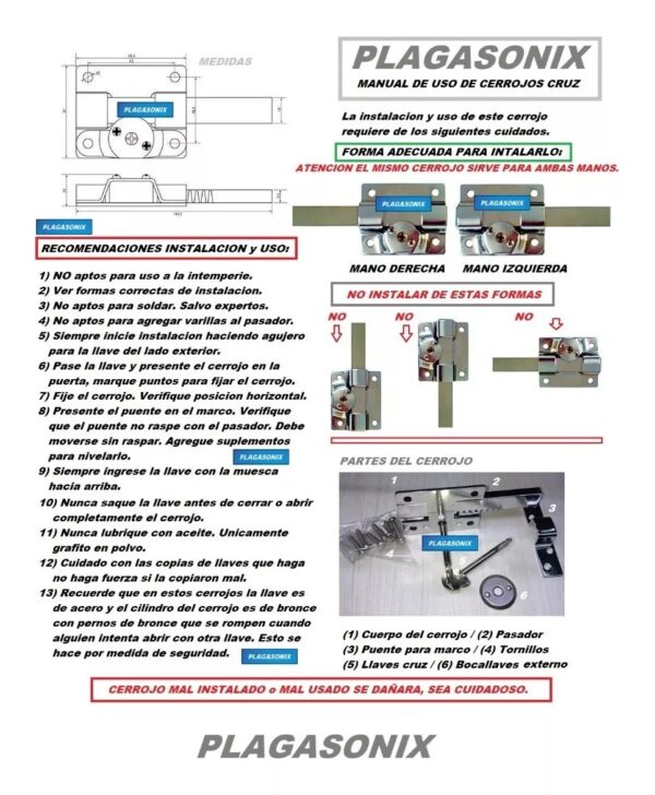Kit Juego 2 Cerrojo Pasador Llave Cruz Cerradura Hermanados - Image 3