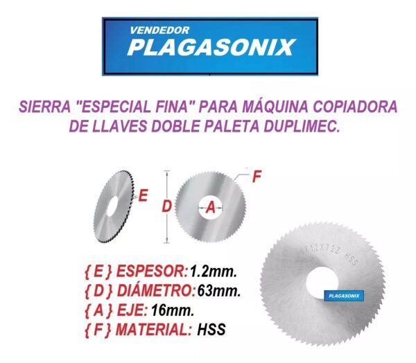 Sierra Duplicadora Especial 1.2mm Fina Duplimec Doble Paleta - Image 4