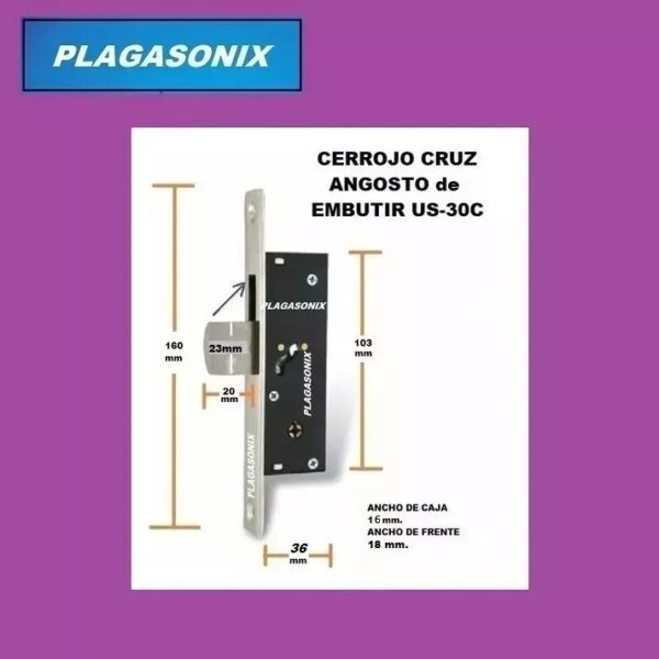 Cerrojo Cruz Angosto De Embutir Seguridad Art. Us-30c - Image 2
