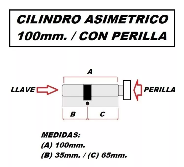 Cilindro Europerfil 100mm Asimetrico 3 Llaves Computado Perilla - Image 2