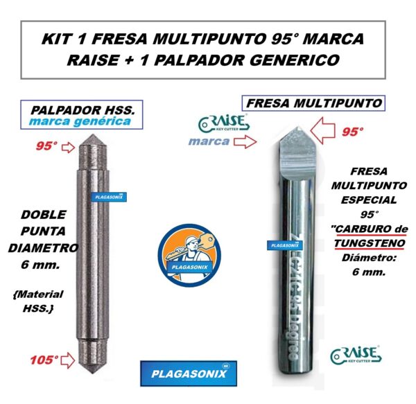 KIT 1 FRESA 95° "RAISE" Carburo de tungsteno + 1 PALPADOR 95/105° HSS