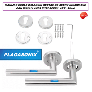 MANIJA DOBLE BALANCIN RECTA DE ACERO INOXIDABLE CON BOCALLAVE EUROPERFIL ART.: 304/A