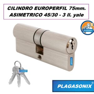 CILINDRO EUROPERFIL 75mm. 30/45 ASIMETRICO 3 llaves tipo YALE