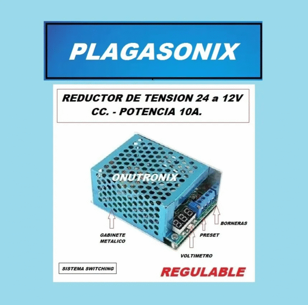 Reductor Convertidor Conversor de 24V. a 12V. CC. 10A. Regulable - Image 2