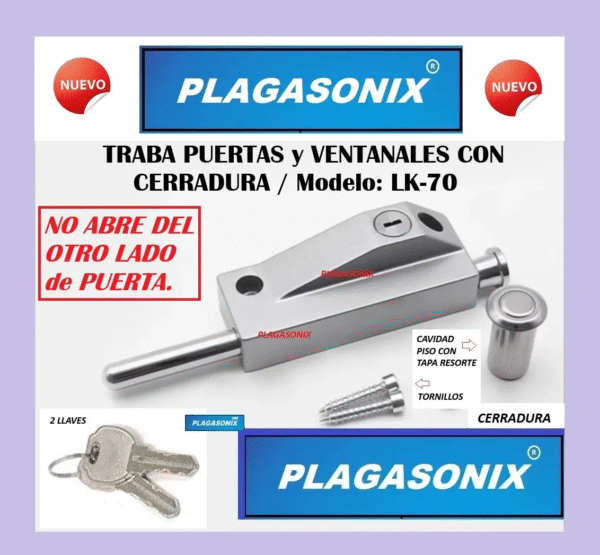 Traba Puertas O Ventanales Con Cerradura Plateado Lk-70 2 Ll Plateado - Image 6